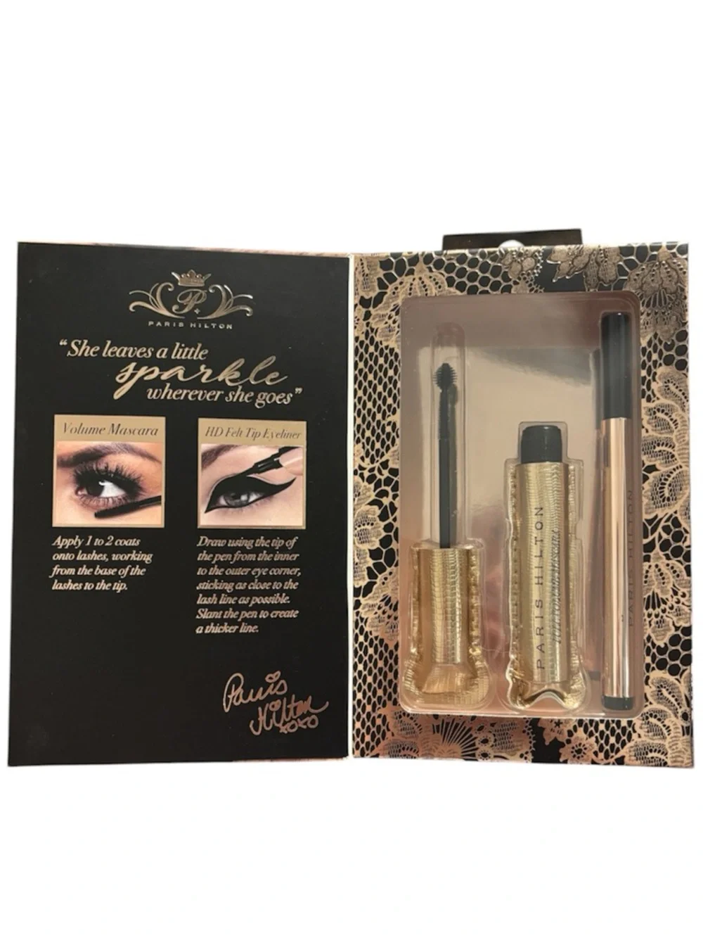 Paris Hilton Flawless Definition Volume Mascara Black Eyeliner Beauty Makeup Kit